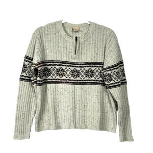 HIGH SIERRA Snowflake Fair Isle Pullover Sweater Women XLarge Beige Cropped